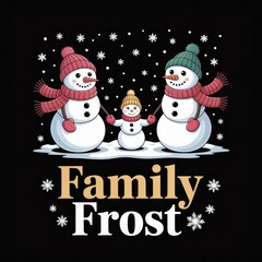 Family Frost Snowman Family with Snowflakes winter