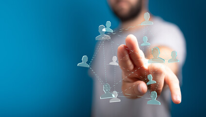 Concept of connection, community, human relationships, social media and networking. A digital network of people connected by lines and touching