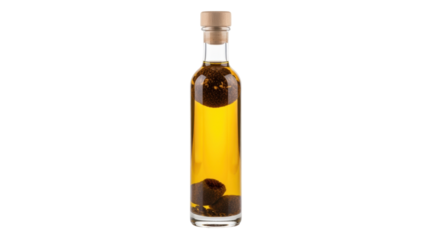 Isolated olive oil bottle infused with flavorful ingredients for a culinary delight product