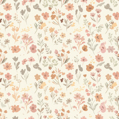 Seamless floral pattern with flowers and leaves in a vintage, retro style for wallpaper or textile design