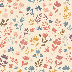 Seamless floral pattern design with vintage flower and leaf decoration vector illustration texture