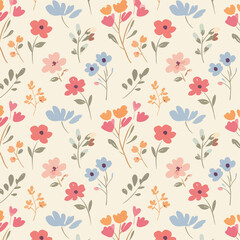 Floral Seamless Pattern with Pink Roses and Leaves