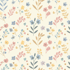 Floral Seamless Pattern with Flowers and Leaves in Vintage Retro Style