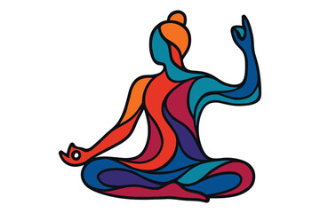 Colorful abstract human figure in meditation yoga pose with vibrant flowing colors