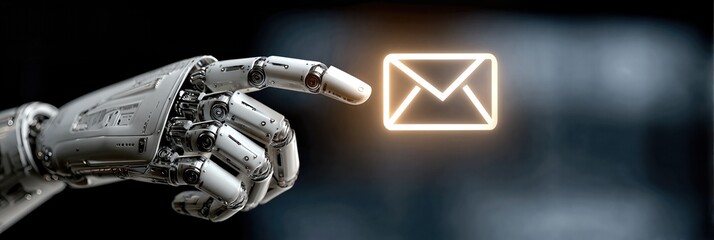 Futuristic Robotic Hand Holding Digital Envelope Symbol of AI Email Communication