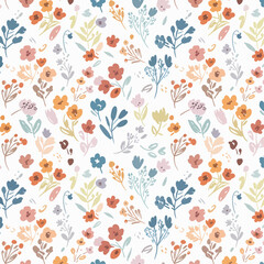 Eco print from autumn leaves. Seamless floral pattern in leaves of ash, birch. Vector illustration. Cute colorful background.