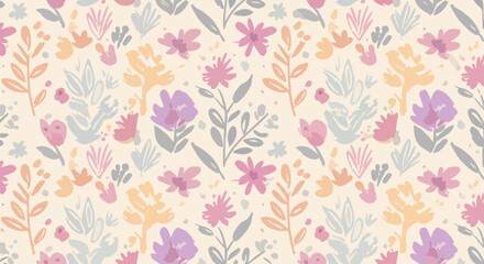 Seamless floral pattern with pink vintage flowers and leaves for decorative wallpaper and textile design