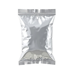 Blank silver foil packaging pouch for food and product mockup, Isolated on transparent background, png