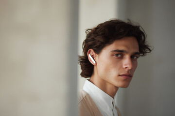 closeup of ears adorned with sleek fitness tracker captured against clean neutral background