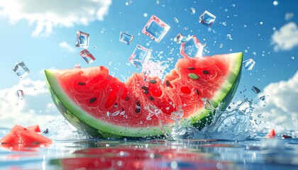 a piece of watermelon dripping with ice