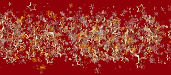 Christmas background with golden stars and snowflakes on a vibrant red backdrop. Perfect for holiday design, greetings and winter pro © vegefox.com