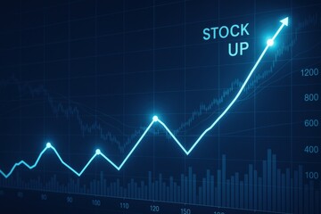 Fototapeta premium Graphical representation of stock market growth showing an upward trend, symbolizing financial success and investment opportunities. Concept of market analysis, trading, and economic growth.