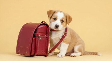Adorable puppy with a school bag ready to learn and embark on educational adventures