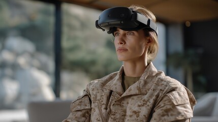 Veteran wearing VR headset participating in a virtual reality therapy session guided by counselor — concept of mental health innovation, immersive healing, technology-assisted recovery, and trauma