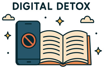 Digital detox concept of disconnecting from technology and reading a book
