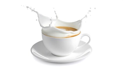 Elegant Coffee Cup with Milk Splash - A Moment of Indulgence.