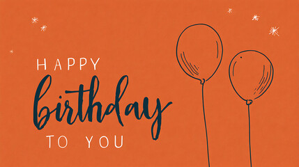 Orange background with festive balloons and handwritten birthday greeting image