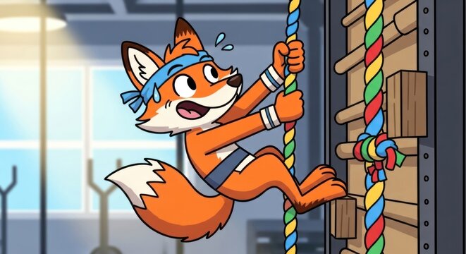 Cartoon Fox Climbing Rope Cartoon Fox Climbing Rope Cartoon Fox Climbing Rope