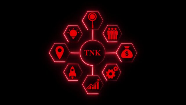 Red Neon Hexagonal Infographic with Business Icons and TNK Text finance strategy
