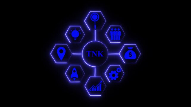 Blue Neon Hexagon Infographic with Business Icons and TNK Text image photo