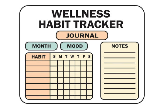 Wellness habit tracker journal for daily mood and notes
