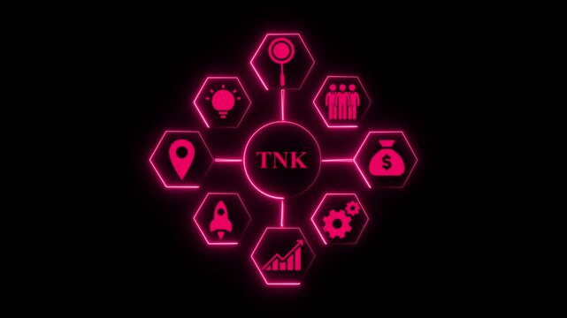 Pink Neon Hexagon Infographic with Business Icons and TNK Text image photo