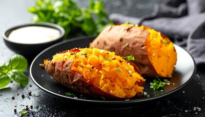 Delicious Twice Baked Sweet Potatoes with Sour Cream and Herbs.