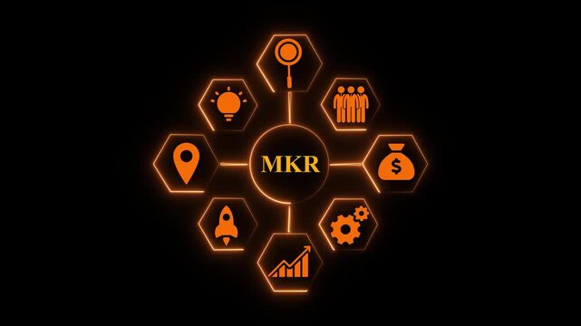 Orange Business Strategy Infographic with Icons and MKR Text on Black Background image photo