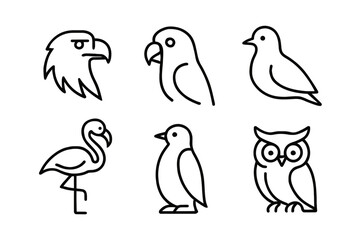 Fototapeta premium Minimalist line art of various bird species in black and white