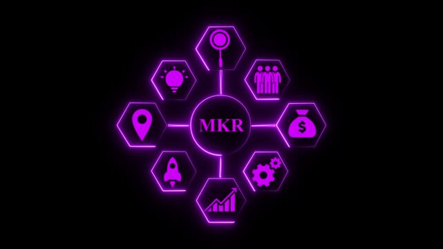 Purple Business Strategy Infographic with Icons and MKR Text on Black Background image photo