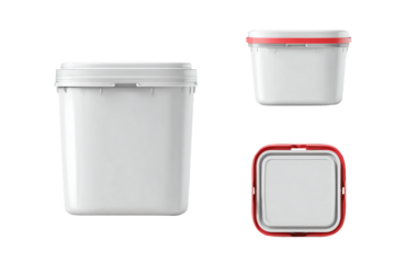 a white container with a red lid and a white container with a red lid