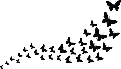 Naklejka premium butterfly, silhouette, flight, curve, ascending, black, shape, freedom, transformation, nature, growth, motion, pattern, abstract, design, upward, symmetry, elegance, minimal, artistic