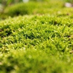 Naklejka premium Macro Close-Up of Fresh Green Moss Surface with Soft Highlight and Natural Daylight