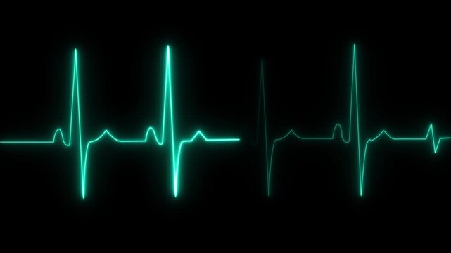 Teal EKG Heartbeat Line Glowing on Black Background electrocardiogram heart rhythm