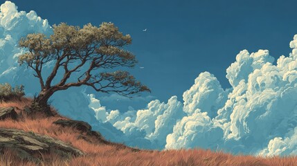 Solitary Tree on a Hilltop Under a Dramatic Sky