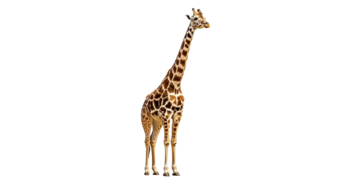 Isolated Giraffe standing tall, graceful herbivore with its distinctive patterned coat