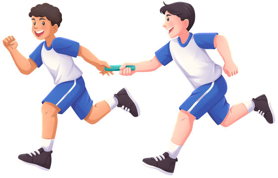 Boy Students Playing Estafet Relay Illustration