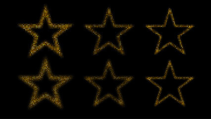 Obraz premium Vector Illustration Gold Star Outline Pattern Background Six Dotted Golden Glow Stars On Black Background