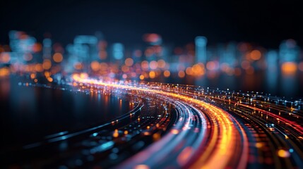 The high-speed world of 5g connectivity. Smart analytics. Dynamic 3d illustration of high-speed data and digital streams. Intelligent screens. Interactive charts.