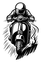 retro scooter racer accelerating with motion blur and tire marks