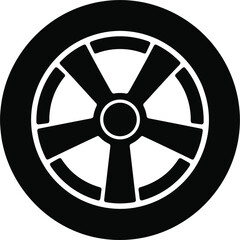Fototapeta premium Black car wheel icon with five spokes on a white background tire vehicle