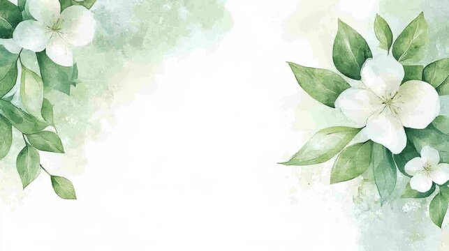 18.Abstract spring floral design with delicate flowers and green leaves layered over a subtle watercolor-inspired background, perfect for social media banners and digital invitations.