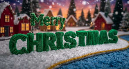 Festive Christmas greeting with giant green letters in snow.