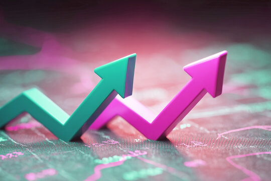 上昇矢印が並ぶカラフルな成長イメージ背景