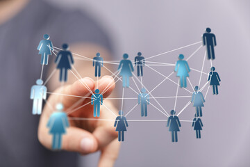 Hand touching digital people connection, represents communication, social media, network, community, business c