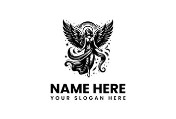 Vector logo illustration of a graceful angel with wings, perfect for spiritual or fantasy-themed businesses - 21