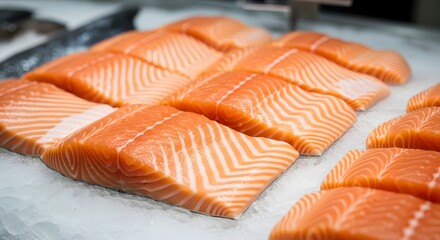 Fresh Salmon Fillets on Ice stock image