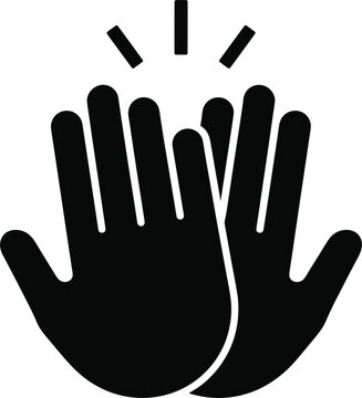 Black silhouette of two hands giving a high five with lines above clapping success