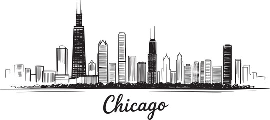 Obraz premium Chicago illinois united states hand drawn city skyline sketch vector illustration cityscape