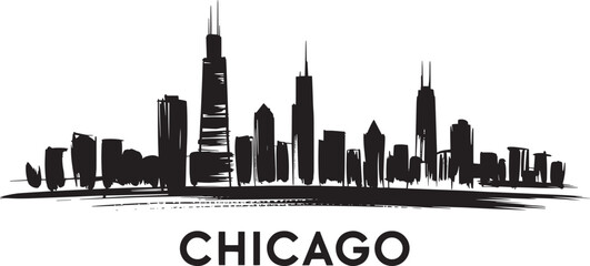 Obraz premium Chicago illinois united states cityscape skyline silhouette brush stroke sketch art